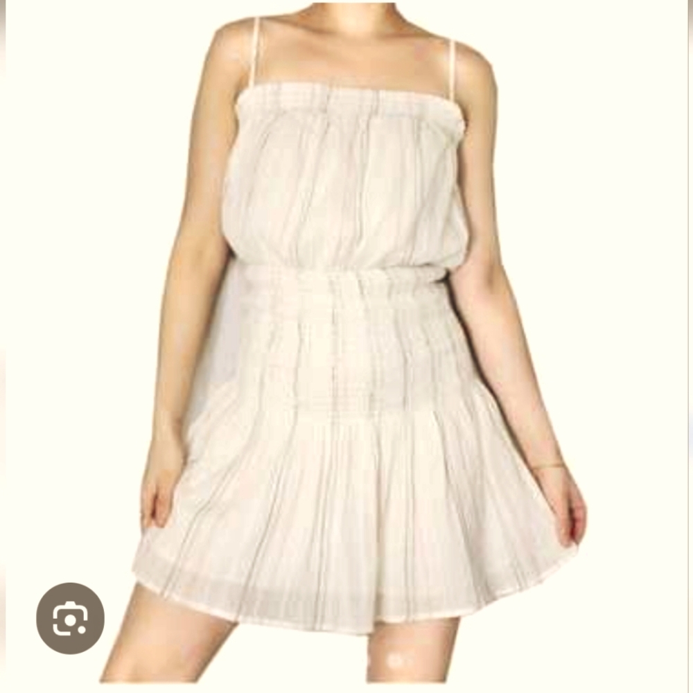 GAB & KATE,Cream Mini Sundress, Smocked Waist and Spaghetti Straps,fully Linned